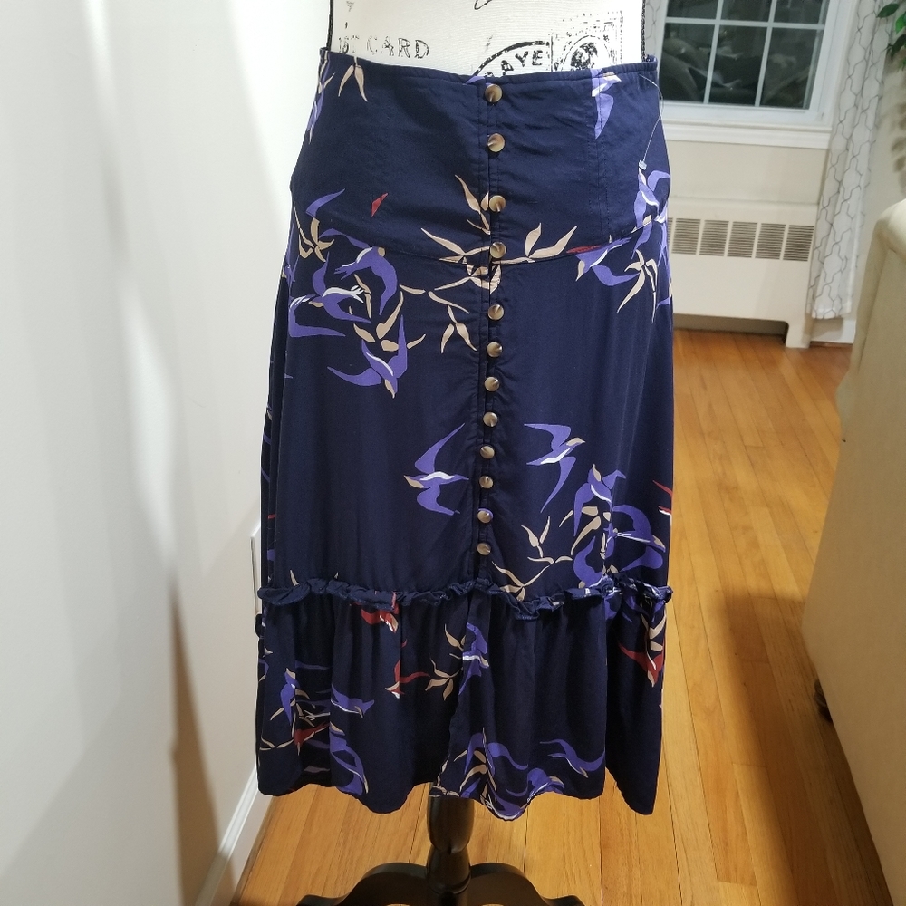 COPY - MAEVE ANTHROPOLOGIE Blue Bohemian Asymmetrical Midi Skirt SIZE 0P. - Picture 3 of 17
